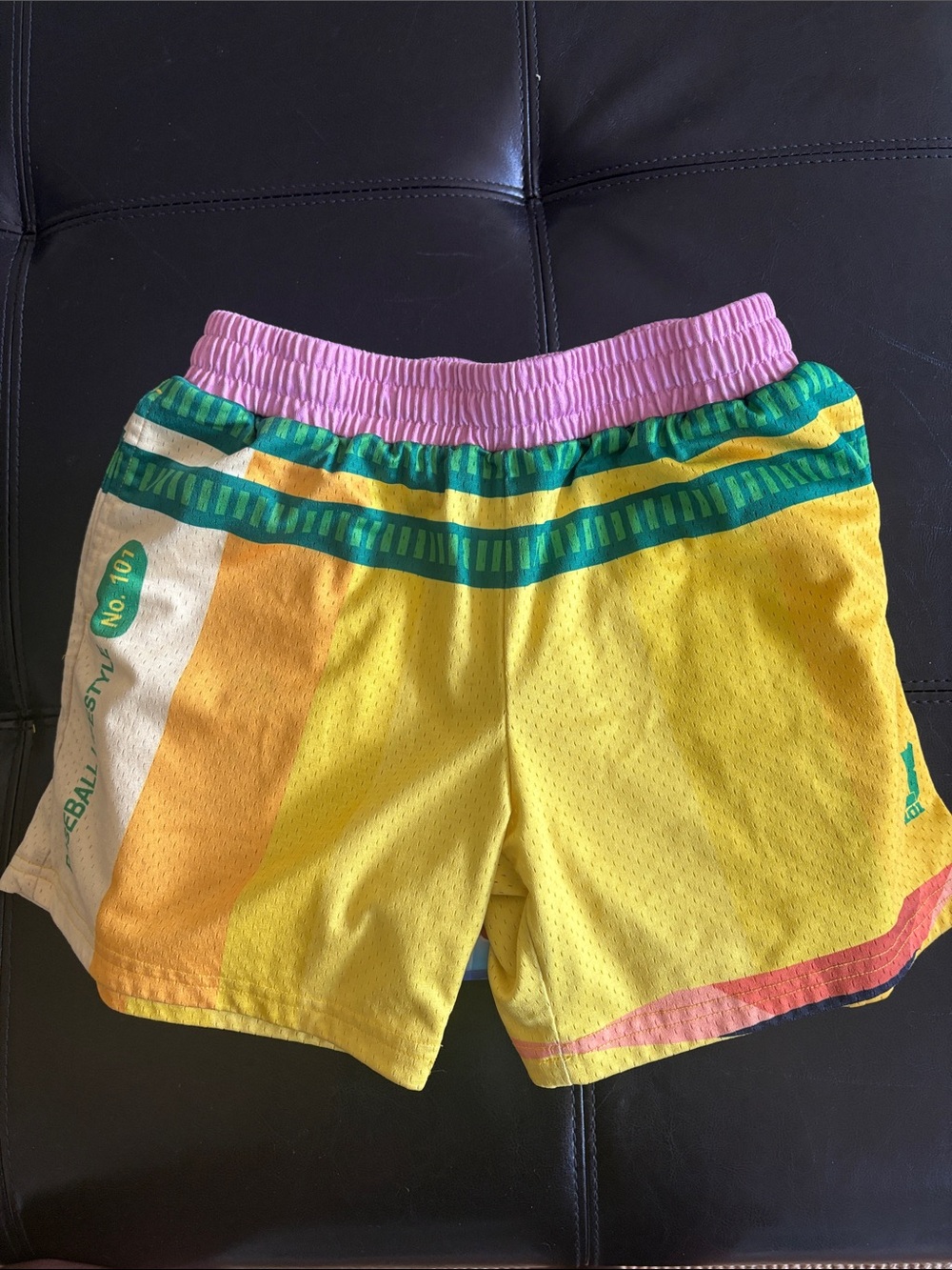 Boys athletic casual shorts. Elastic waist band with drawstring attachment.